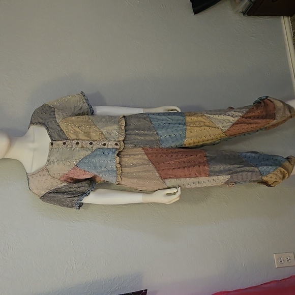 Vtg SACRED THREADS Patchwork Colorblock Embroidered Boho Hippie Pantsuit - Picture 2 of 13
